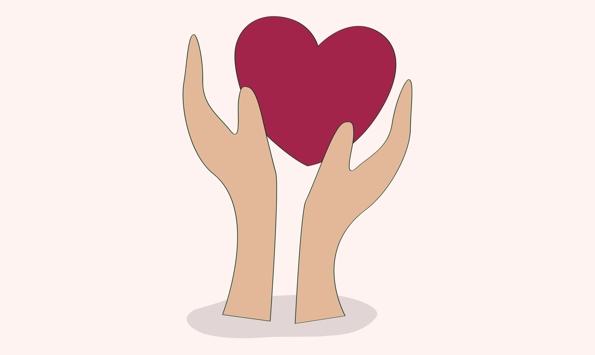 Illustration of a pair of hands holding a heart on a pink background