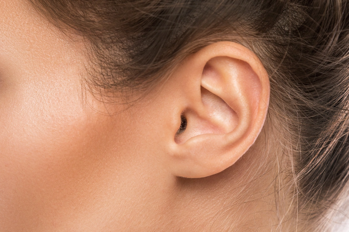 Close up of a human ear and side of face